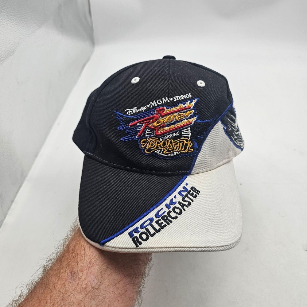 Disney Rock 'n' Roller Coaster Hat Cap Strap Back Black Aerosmith Mens One Size